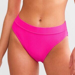 NWT Cyn & Luca Women's Ribbed Swim Bikini Bottom in Rosa Hot Pink